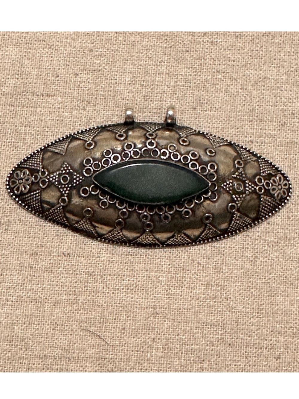 Vintage | Pendant | Turkmen Lightly Gold Gilded Silver Pendant With Green Agate